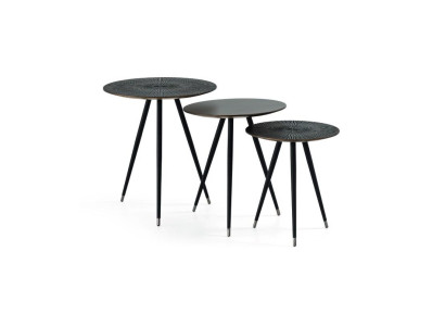 Beistelltisch 3x Set Schwarz Wohnzimmer Rund Tisch Modern Luxus Möbel 3tlg